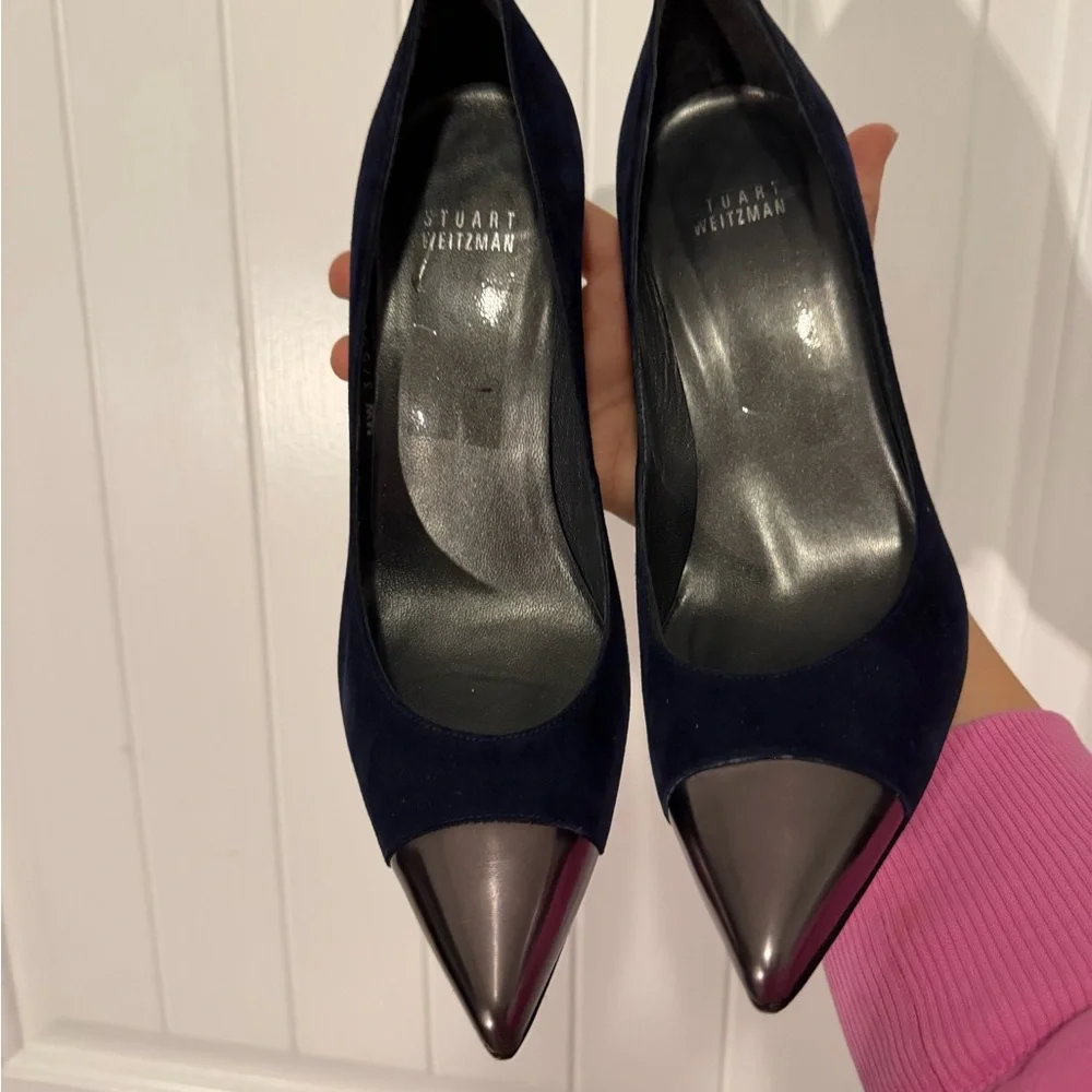 Stuart Weitzman suede pointed-toe heels, navy blue, size 7 - Picture 9 of 9